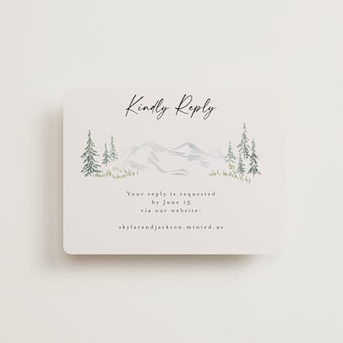This is a forest rsvp cards with standard by Petra Kern called paradise printing on signature in standard