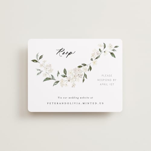 This is a porcelain rsvp cards with standard by Itsy Belle Studio called sweeping vine printing on signature in standard