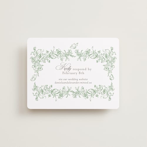 This is a mint rsvp cards with standard by Melinda Denison called romantic garden printing on signature in standard