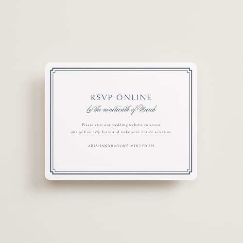 This is a french blue rsvp cards with standard by Jennifer Postorino called ariah printing on signature in standard
