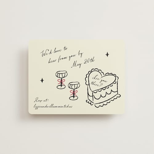 This is a champagne rsvp cards with standard by Helena Vitto called vintage lovers printing on signature in 4.25x5.5