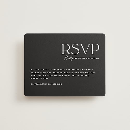 This is a pearl rsvp cards with standard by Owl and Toad called casual printing on signature in standard