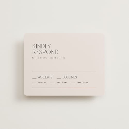 This is a linen rsvp cards with foil pressed by Kelly Schmidt called modern corner printing on signature in standard