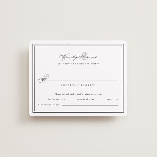 This is a cotton rsvp cards with foil pressed by Jennifer Postorino called polished printing on signature in standard