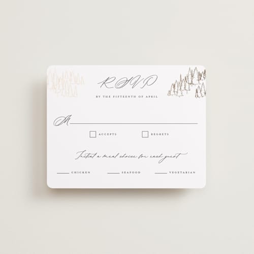 This is a hunter rsvp cards with foil pressed by Sarah Brown called peaks printing on signature in standard