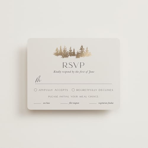 This is a fallen snow rsvp cards with foil pressed by Robin Ott called vista printing on signature in standard