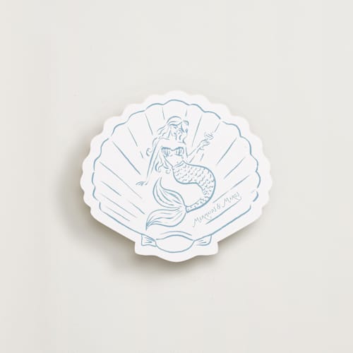 This is a denim insert cards with standard by Itsy Belle Studio called mermaid shell printing on signature in standard