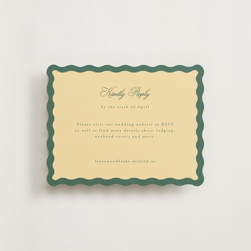 This is a citrine rsvp cards with standard by Emily Betts called curved frame printing on signature in standard