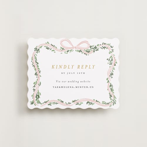 This is a blush rsvp cards with standard by Itsy Belle Studio called ribbonly frame printing on signature in standard