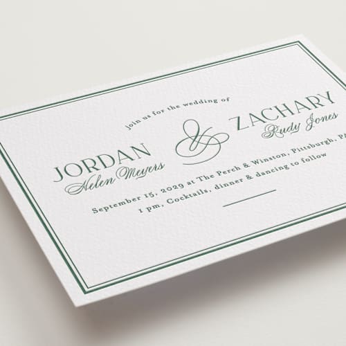 This is a evergreen letterpress wedding invitations with letterpress by letterfix called fresh classic printing on white cotton in standard