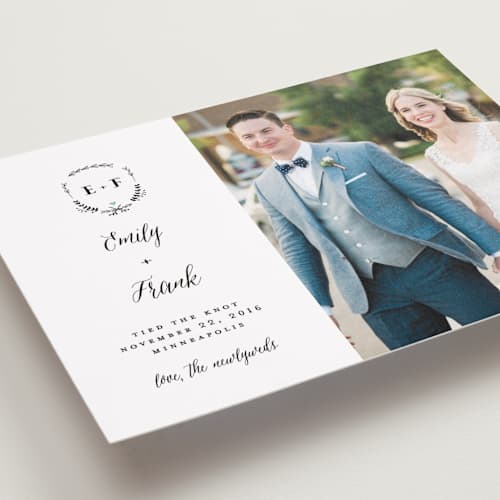 This is a mint wedding announcements with standard by Susan Brown called always printing on recycled smooth signature in standard