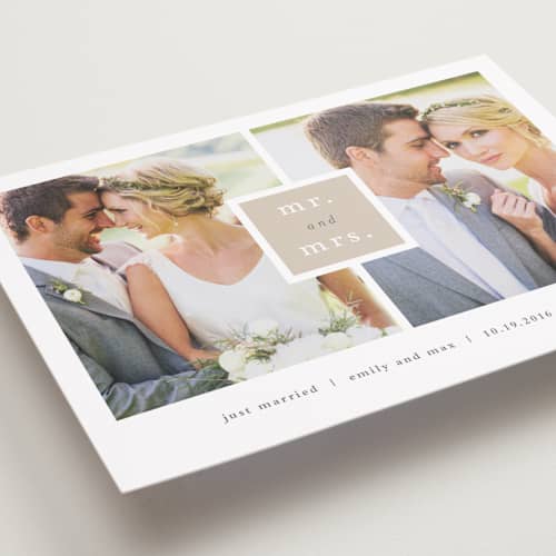 This is a khaki wedding announcements with standard by Stacey Meacham called frame up printing on recycled smooth signature in standard