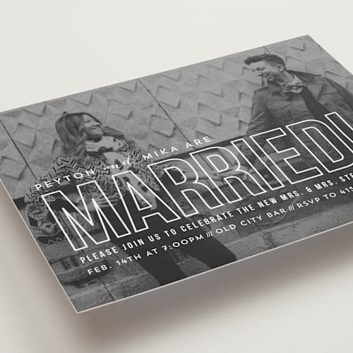 This is a cloud wedding announcements with standard by Carly Reed Walker called modern romantic printing on recycled smooth signature in standard