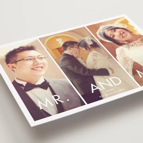 This is a winter wedding announcements with standard by chica design called more the merrier printing on recycled smooth signature in standard