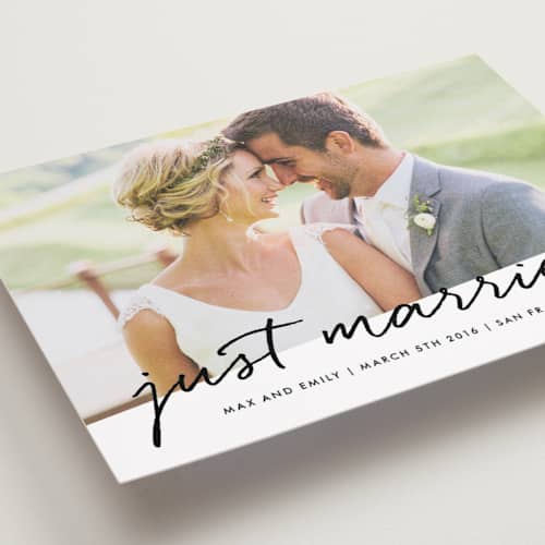 This is a cloud wedding announcements with standard by Roxy Cervantes called scripted printing on recycled smooth signature in standard