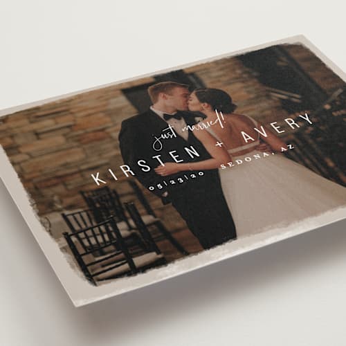 This is a nutmeg wedding announcements with standard by Melissa Egan of Pistols called kindred printing on recycled smooth signature in standard