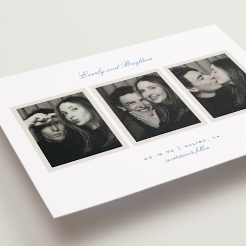 This is a hydrangea save the date with standard by Alexandra Cohn called opus printing on recycled smooth signature in standard