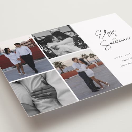 This is a sugar save the date with standard by Jessica Williams called bookmarked printing on recycled smooth signature in standard