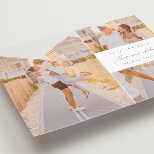 This is a sugar save the date with standard by Jessica Williams called casual elegance printing on recycled smooth signature in standard