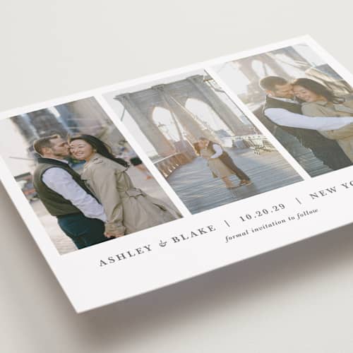 This is a slate save the date with standard by Jula Paper Co. called maybe im amazed printing on recycled smooth signature in standard