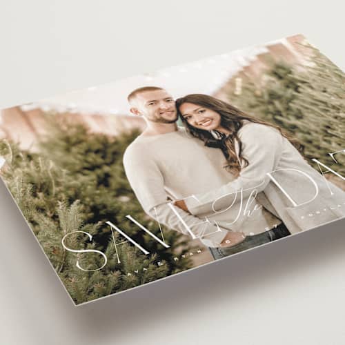 This is a quartz save the date with standard by Kristie Kern called aside printing on recycled smooth signature in standard