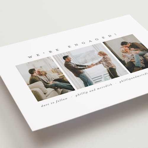 This is a charcoal save the date with standard by jomolo called simply stated printing on recycled smooth signature in standard