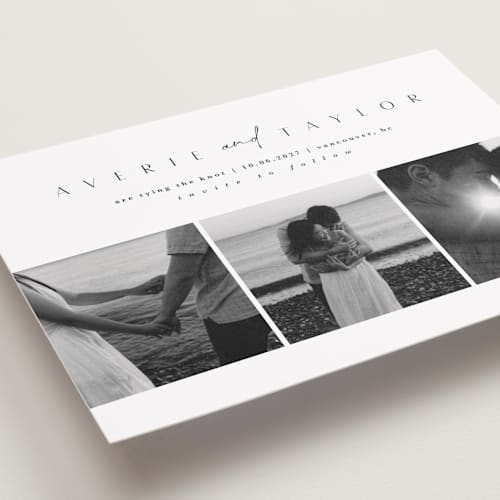 This is a tuxedo save the date with standard by Kate Ahn called from us printing on recycled smooth signature in standard