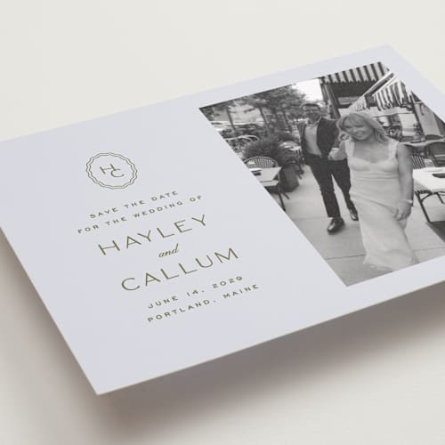 This is a sky save the date with standard by Ellen Schlegelmilch called callum printing on recycled smooth signature in standard