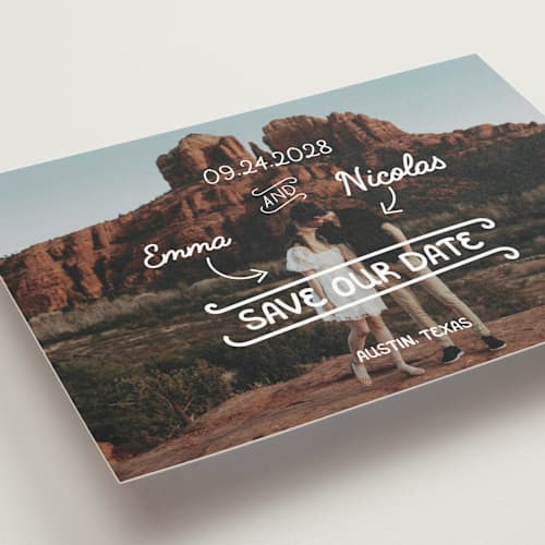 This is a morning save the date with standard by Helena Vitto called love lettering printing on recycled smooth signature in standard