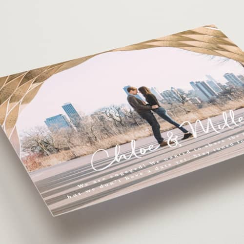 This is a cotton save the date with standard by Jennifer Wick called namely yours printing on recycled smooth signature in standard