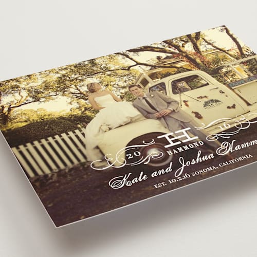 This is a cotton wedding announcements with standard by Oscar and Emma - Karly Depew called vintage printing on signature in standard