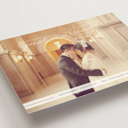 This is a ice wedding announcements with standard by Sydney Newsom called gallery classic printing on signature in standard