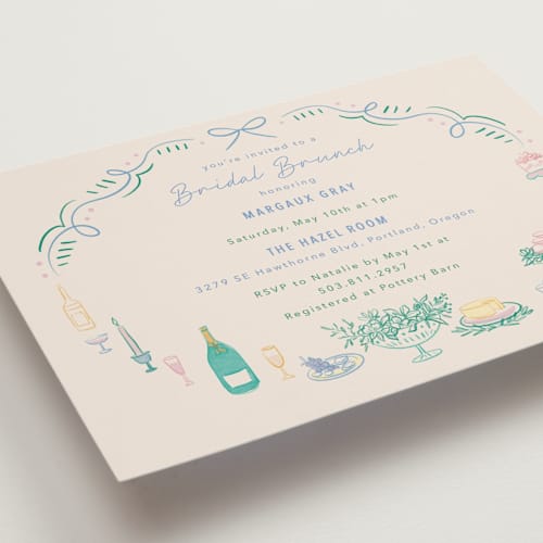 This is a pastel bridal shower invitations with standard by Elly called dining printing on signature in standard