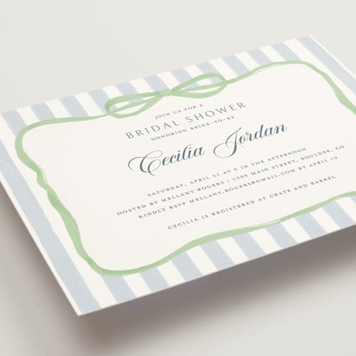 This is a mint bridal shower invitations with standard by Pati Cascino called celina printing on signature in standard