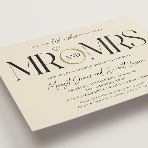 This is a buttercream bridal shower invitations with standard by Robert and Stella called mr. & mrs. printing on signature in standard