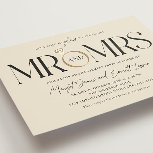 This is a buttercream engagement party invitations with standard by Robert and Stella called mr. & mrs. printing on signature in standard