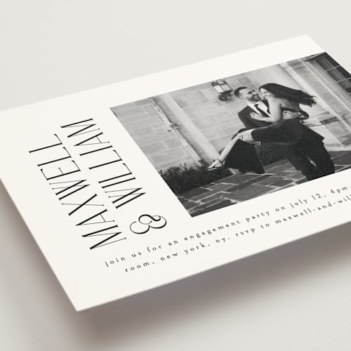 This is a ink engagement party invitations with standard by Ana de Sousa called modern editorial printing on signature in standard