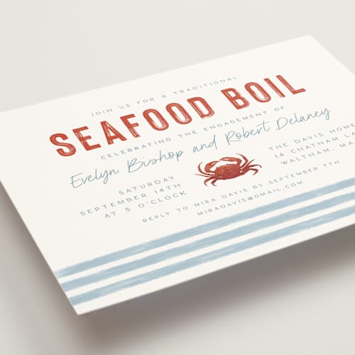 This is a wave engagement party invitations with standard by Olivia Raufman called two if by sea printing on signature in standard