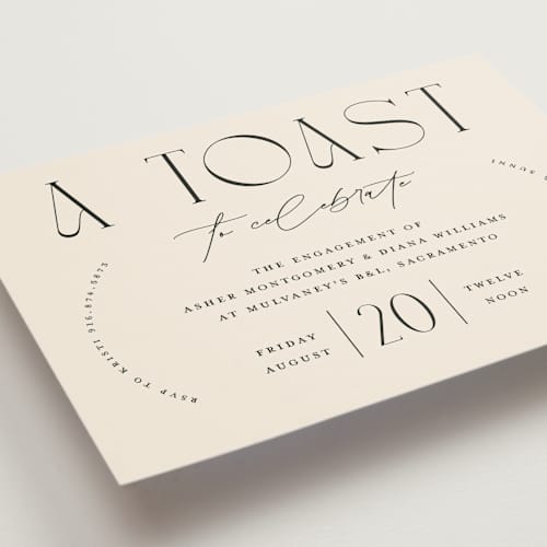 This is a dune engagement party invitations with standard by Christie Garcia called a toast printing on signature in standard