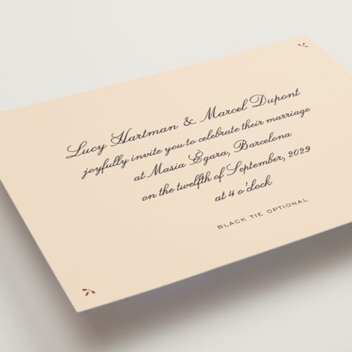 This is a ebony foil stamped wedding invitations with foil pressed by Ani Somi called sweet fancy printing on signature in standard