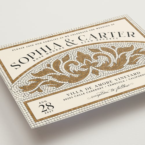 This is a sand wedding invitations with standard by GeekInk Design called floral mosaic printing on signature in standard
