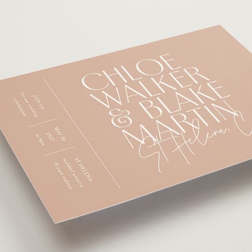 This is a terracotta wedding invitations with standard by Kelly Schmidt called overlap printing on signature in standard