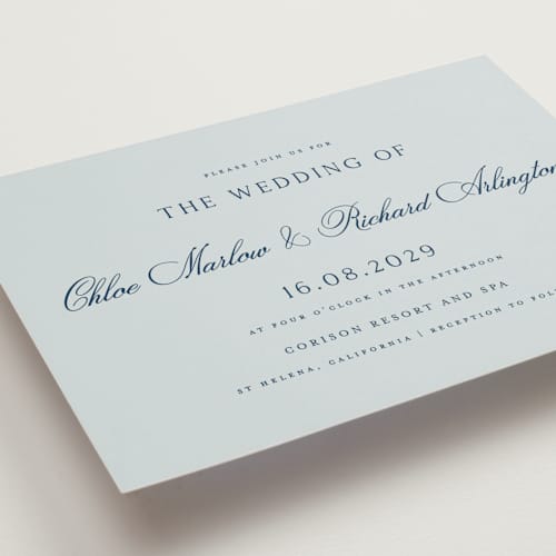 This is a sky wedding invitations with standard by Kelly Schmidt called landscape script printing on signature in standard