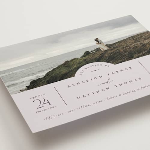 This is a lavender wedding invitations with standard by Heather Schertzer called panoramic printing on signature in standard
