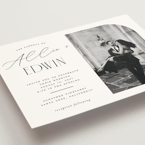 This is a pearl wedding invitations with standard by Christie Garcia called everly printing on signature in standard