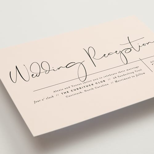 This is a blush wedding invitations with standard by Jennifer Wick called just the two of us printing on signature in standard