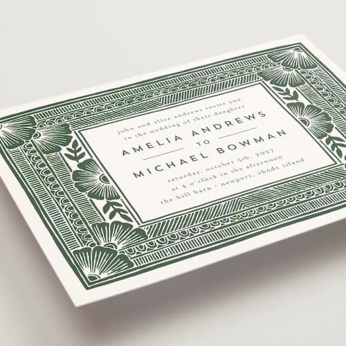 This is a fern wedding invitations with standard by Katharine Watson called block print frame printing on signature in standard