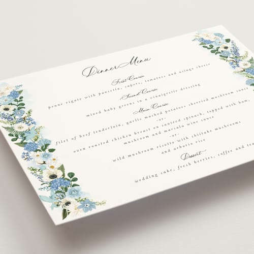 This is a bluebell menu cards with standard by Susan Moyal called disney's cinderella fairytale printing on signature in standard
