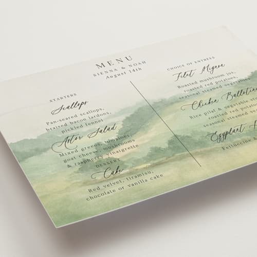 This is a meadow menu cards with standard by Elly called the vow printing on signature in standard