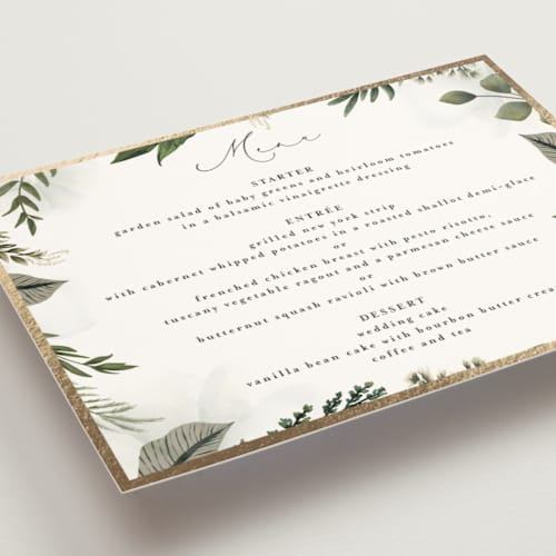 This is a vanilla menu cards with foil pressed by Susan Moyal called classic love printing on signature in 5x7